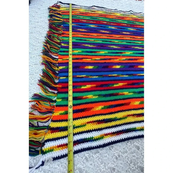 Rainbow Colors Granny Crochet Afghan Tasseled Fringed Blanket Multi 42" - Picture 3 of 11